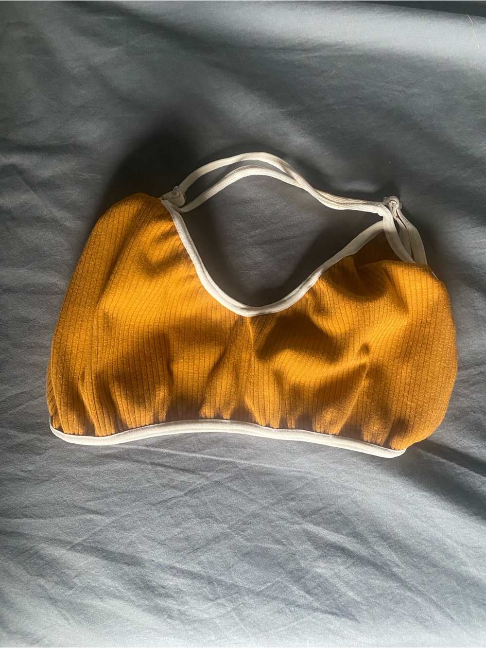 Mustard Ribbed Bralette with White Trim